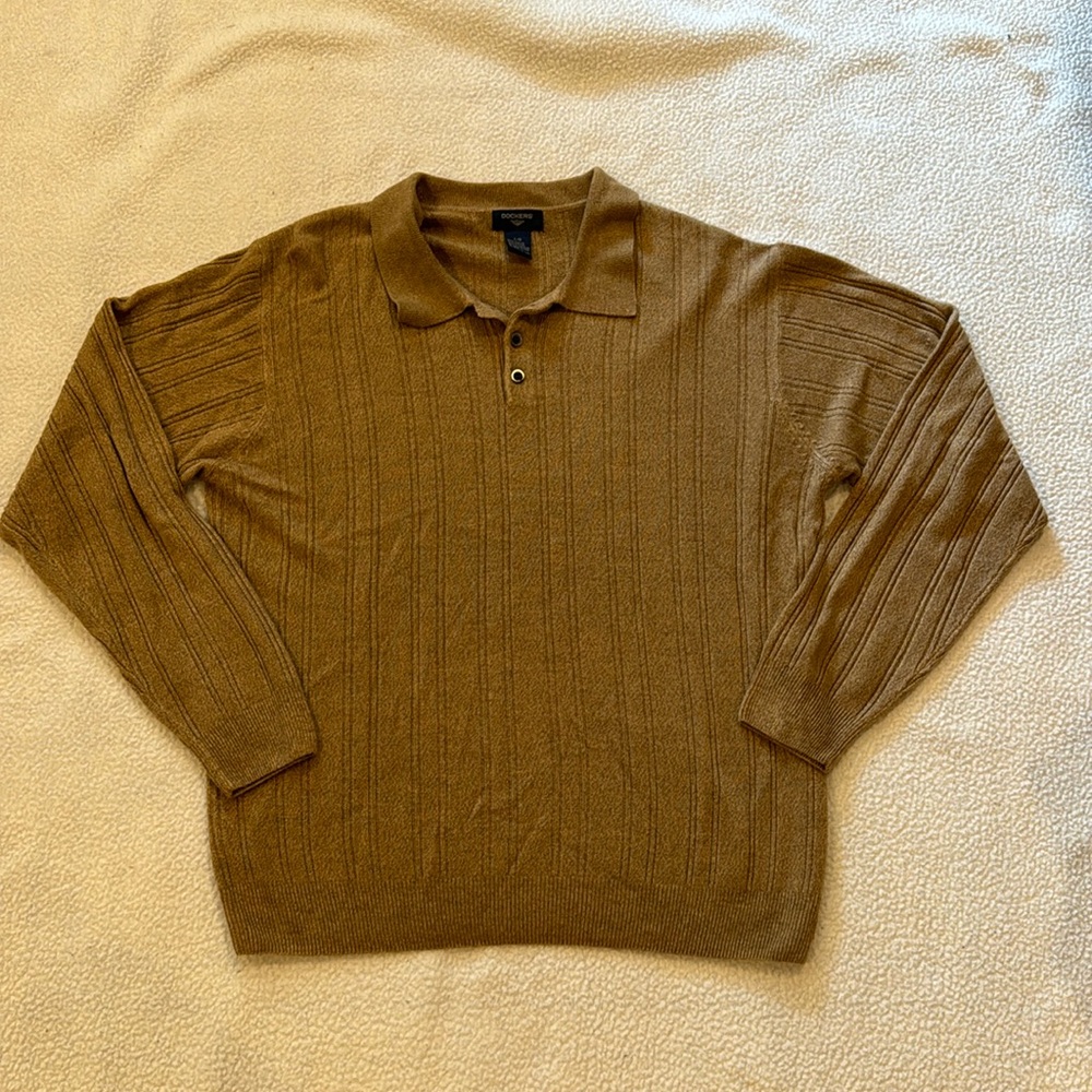 Docker’s Men’s Tan/Brown Sweater Long Sleeve Size Large 100% Acrylic